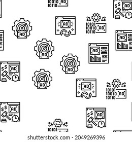 Programmatic Advertising Service Vector Seamless Pattern Thin Line Illustration
