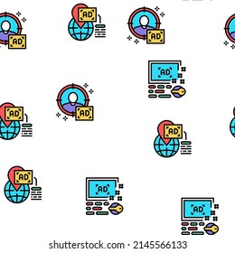 Programmatic Advertising Service Vector Seamless Pattern Thin Line Illustration