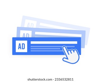 Publicidad contextual ppc programática o anuncios de banners en línea dirigidos a ai. Marketing de PPC, ilustración de enfoque conductual. El cursor hace clic en un anuncio de destino entre varias opciones