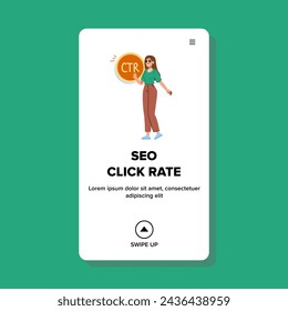 programmatic seo click rate vector. arrow platform, render star, here digital programmatic seo click rate web flat cartoon illustration