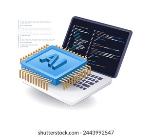 Programmer with artificial intelligence concept, flat isometric 3d illustration