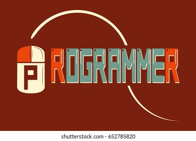 programmer, badge, emblem, logo. retro style. vector illustration of high quality. color retro  style.