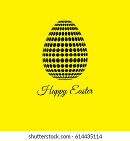 Programmer card for happy easter. 3D egg with black dots isolated on yellow background. Web banner, greetings with humor. Vector illustration