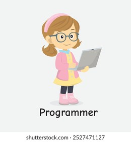 Ilustración de dibujos animados de programador para niños - Aprenda sobre carreras de codificación y Tecnología - Ideal para pósters, tarjetas de aprendizaje y ropa