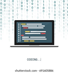 programmer coding binary computer isometric flat vector