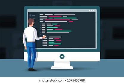 Programmer coding on the monitor