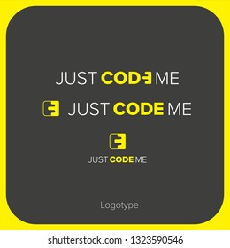 IT or Programmer company Logo Just Code Me with black, white and yellow element