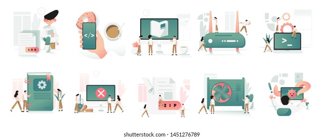 Programmer and Computer Equipment Illustration Set. Modern flat design concept for website and mobile.Vector illustration EPS 10