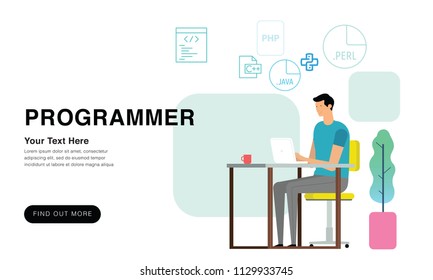 Programmer Concept - Modern Minimalism Style With Colour Transition. Can Use For Web, Landing Page, Editorial, Commercial And Others. Vector.