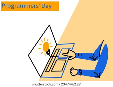 programmer day in line art style.Hand drawn vector illustration.