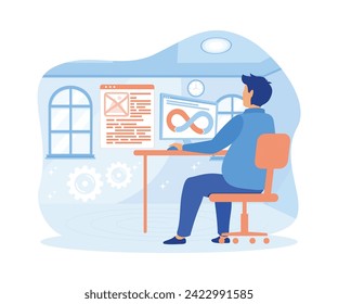Programmer. Developer creates software and programming code.  flat vector modern illustration 