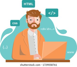 Programmer developer in a suit - working at a computer