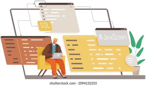 Ingeniería y codificación de programadores. Programadores de codificadores que trabajan en el desarrollo web de computadoras. Concepto de programación y codificación de guiones en php, javascript, python, otros lenguajes. Desarrolladores de software