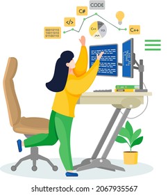 Programmer engineering and coding. Programmer working on code for web app development on computer. Concept of script coding and programming in php, javascript, python languages. Software developers