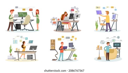 Programmer engineering and coding. Programmer working on code for web app development on computer. Concept of script coding and programming in php, javascript, python languages. Software developers