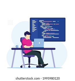 Programmer and engineering development, coding, web development, website design, developer Flat vector template Style Suitable for Web Landing Page, Background.