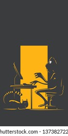 Programmer, Graphic Designer Working at night (vector Art)