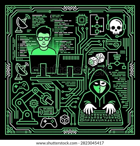 A programmer and a hacker working on digital computer systems