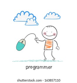 programmer holding a computer mouse