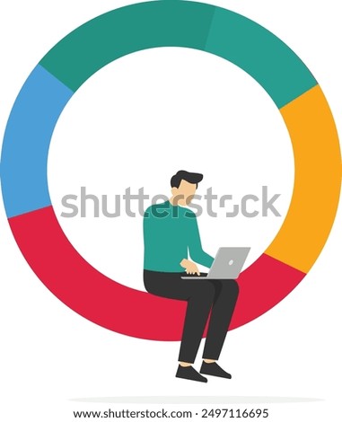 Programmer holding laptop analyze graph and chart. Financial Report. Reviewing investment portfolio. Vector illustration

