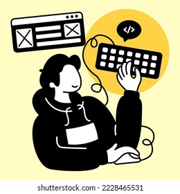 Programmer holding mouse and keyboard to create website. Flat design modern vector illustration concept