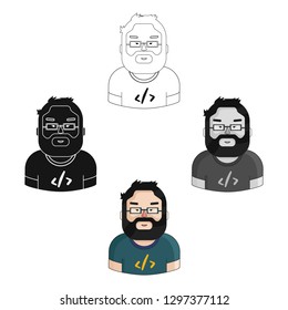 Programmer icon in cartoon style isolated on white background. People of different profession symbol stock vector illustration.