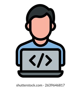 Programmer icon flat line style illustration representing coding and software development tasks, suitable for technology, IT, and application development projects
