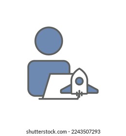 Programmer icon illustration with rocket. suitable for start up icon. icon related to developer. Two tone icon style. suitable for apps, websites, mobile apps. Simple vector design editable