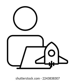 Programmer icon illustration with rocket. suitable for start up icon. icon related to developer. Line icon style. suitable for apps, websites, mobile apps. Simple vector design editable