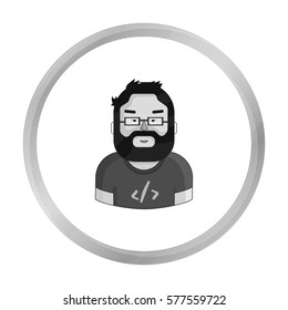 Programmer icon in monochrome style isolated on white background. People of different profession symbol stock vector illustration.