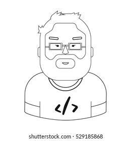 Programmer icon in outline style isolated on white background. People of different profession symbol stock vector illustration.