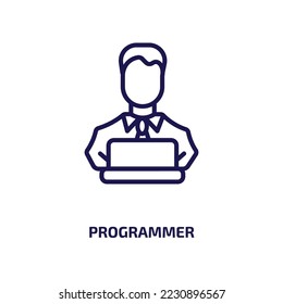 programmer icon from professions collection. Thin linear programmer, computer, business outline icon isolated on white background. Line vector programmer sign, symbol for web and mobile