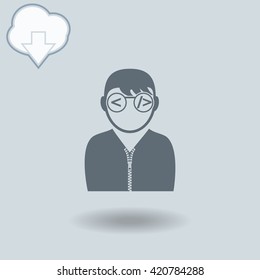 Programmer icon with shadow. Cloud of download with arrow.