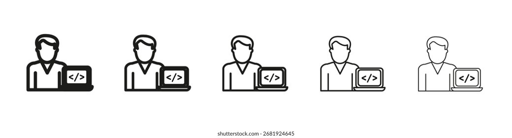 Programmer icon vector outline set illustration sign
