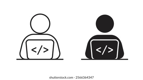 Programmer icons in line stroke and flat versions