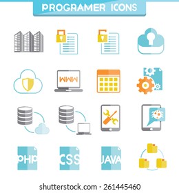 programmer icons set, software developer icons
