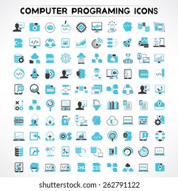 programmer icons set, software developer icons