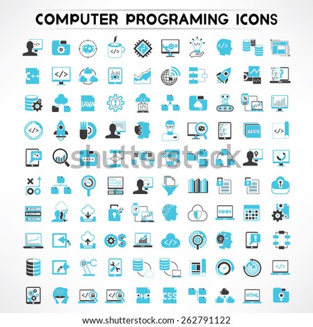 programmer icons set, software developer icons