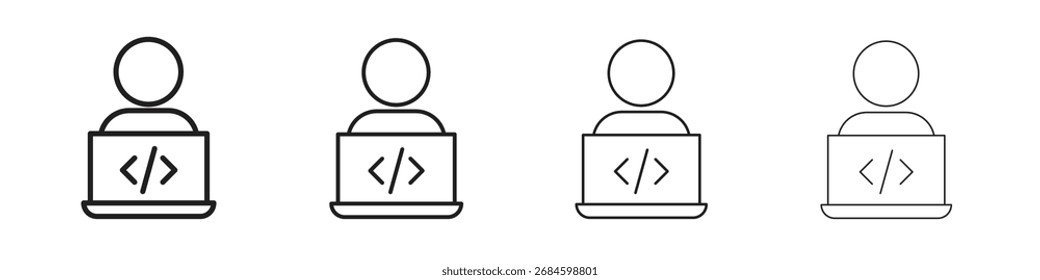 Iconos del programador. símbolos de línea delgada en trazos