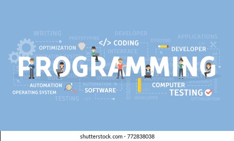 Programmer illustration concept. Idea of coding, developing and testing.