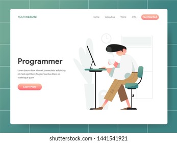 Programmer Illustration Concept. Modern design concept of web page design for website and mobile website.Vector illustration EPS 10