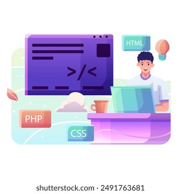 The programmer illustration design uses a modern style with a colorful appearance