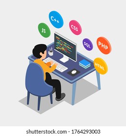 Programmer isometric illustration flat design