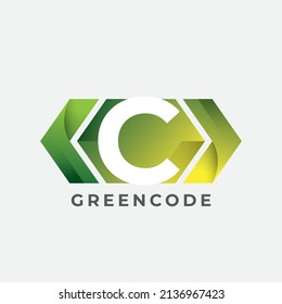 Programmiererlogo mit Buchstabe C Design. Code-Symbol im trendigen, flachen Stil einzeln auf weißem Hintergrund.
