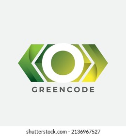 logotipo de programador con diseño de letra O. Icono de código en estilo plano de moda aislado en fondo blanco.