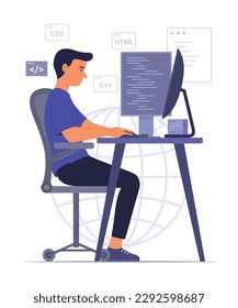 Programmer Man Process Coding for Software Development Concept Illustration