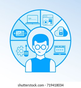 programmer and network icons for developer concept