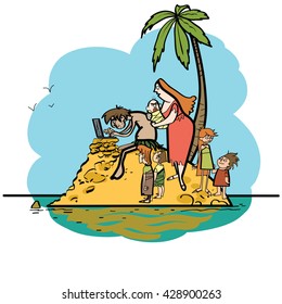 The programmer is on vacation desert island and family