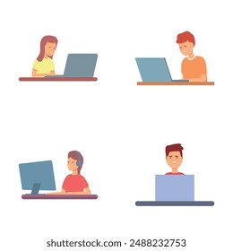 Programmer people icons set cartoon vector. Software development team. Web development, programming