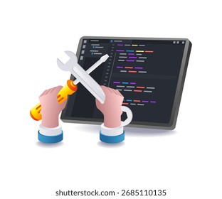ilustração de programador executando manutenção do sistema